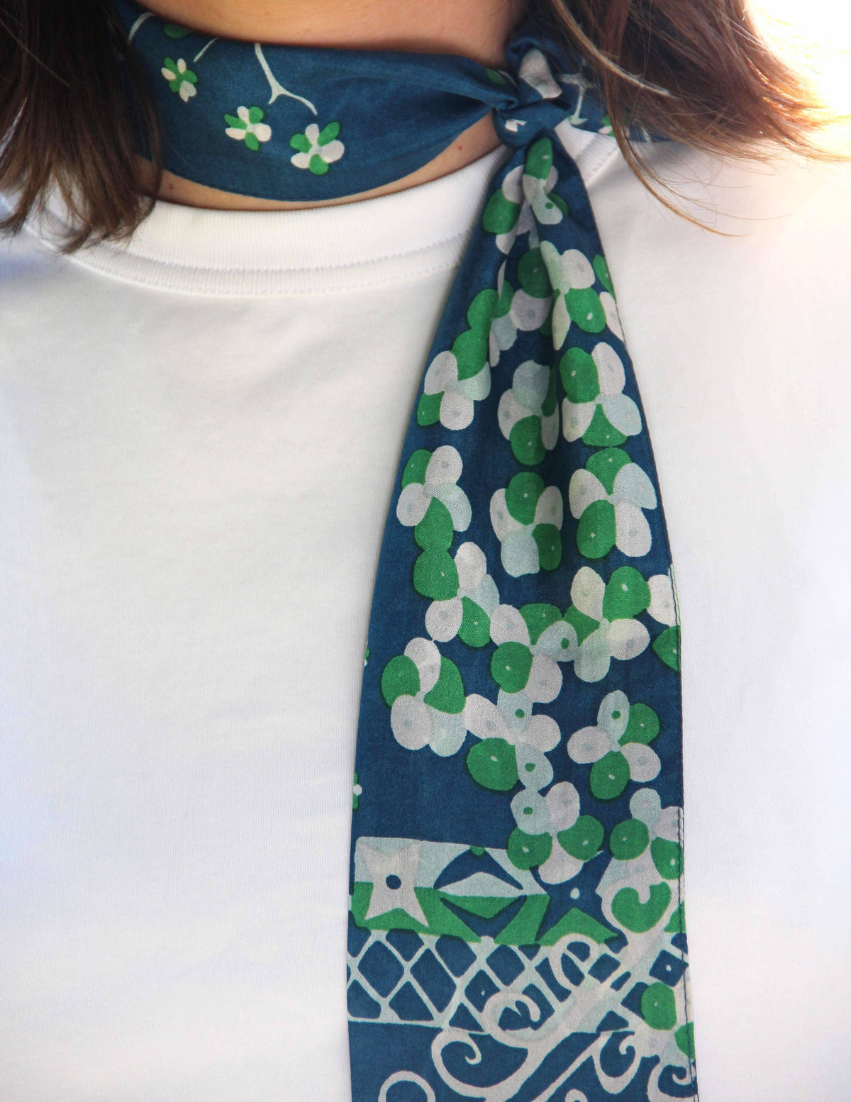 Masami Navy Silk Bandeau Skinny Scarf
