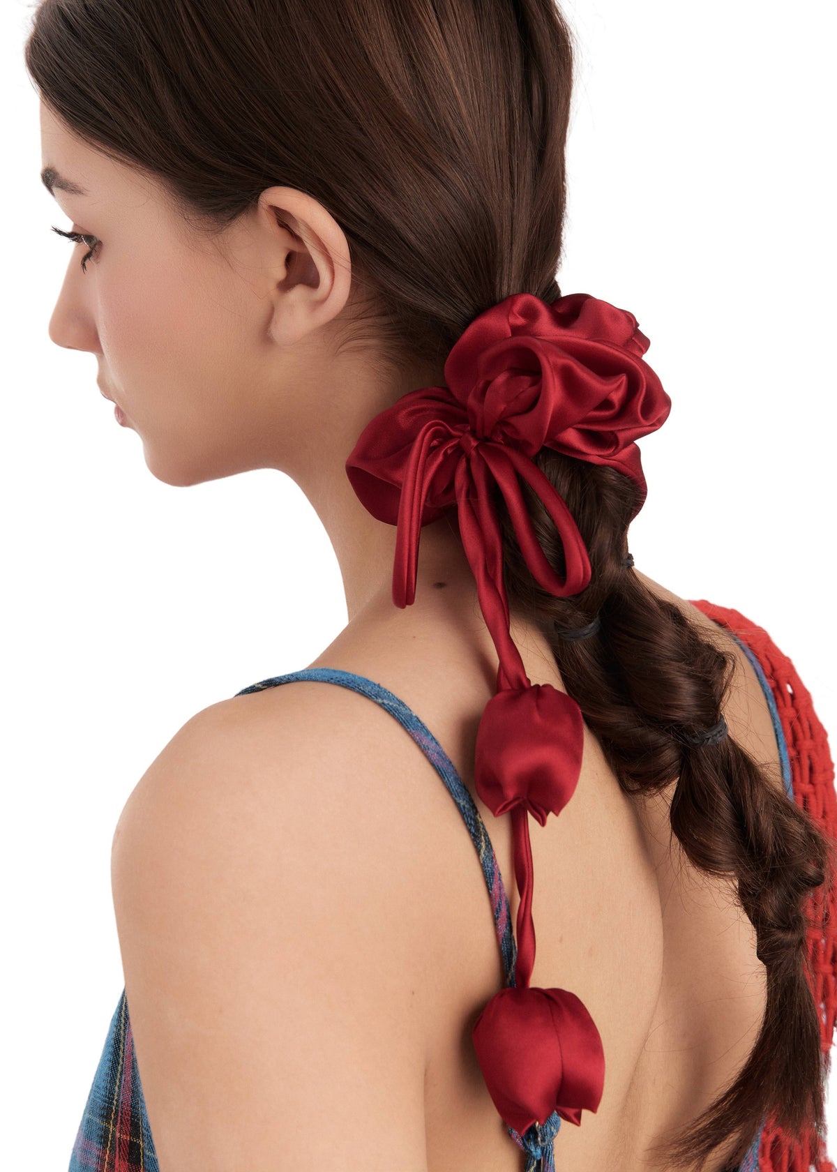 Tulip Silk Hair Tie Scrunchie - Rouge Red