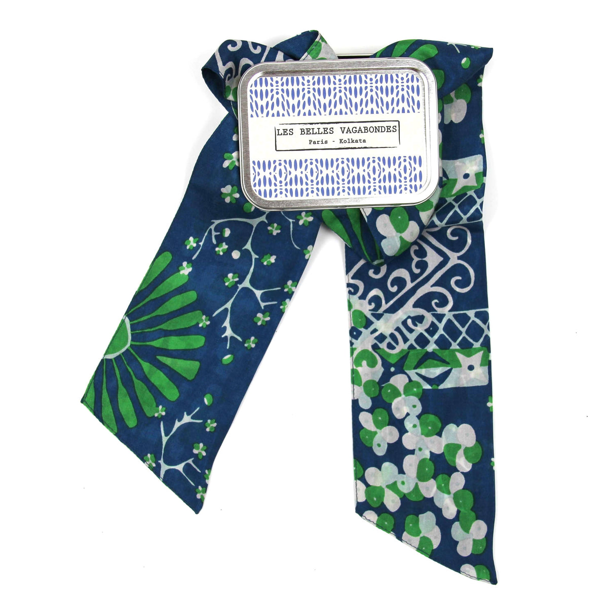 Masami Navy Silk Bandeau Skinny Scarf