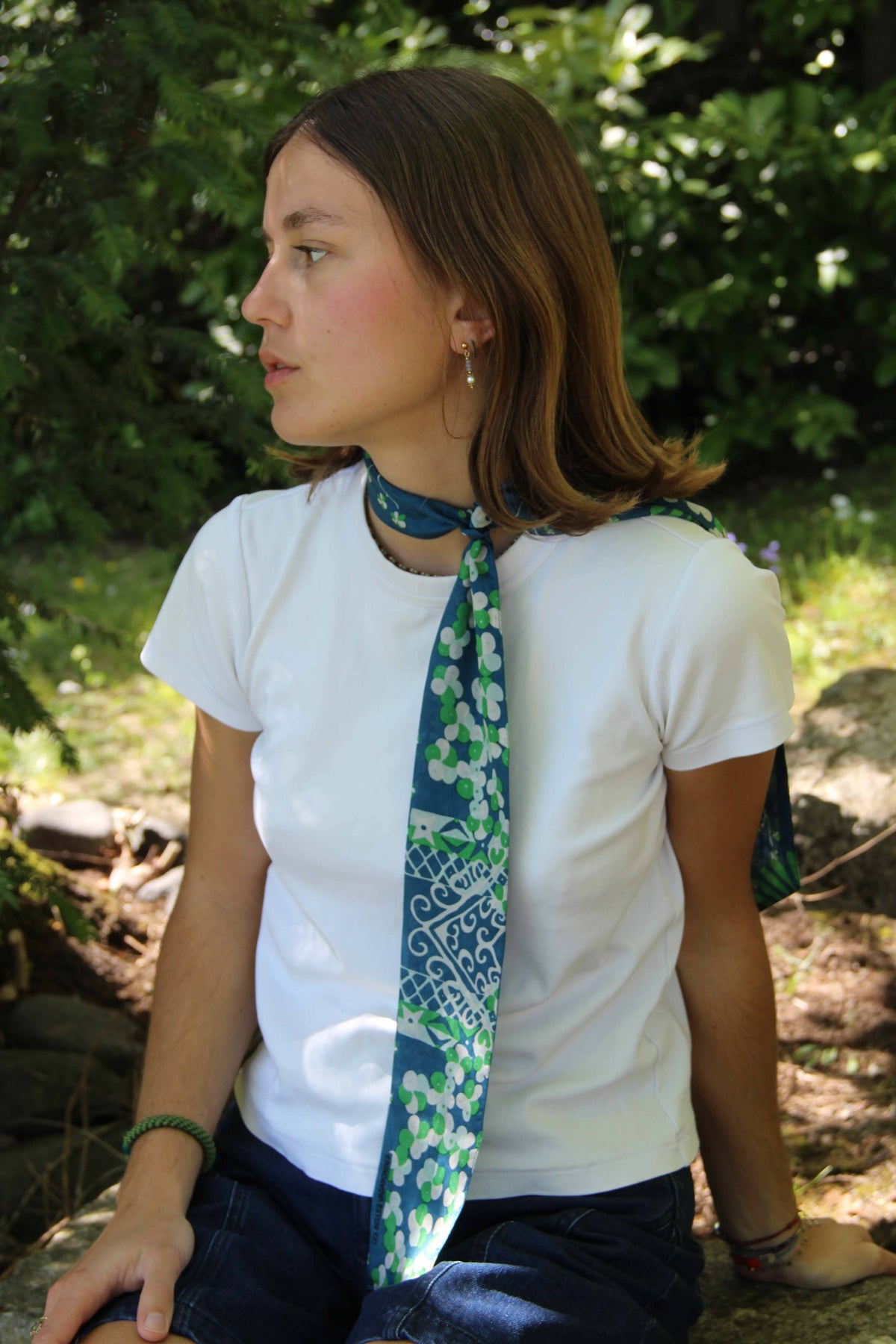 Masami Navy Silk Bandeau Skinny Scarf