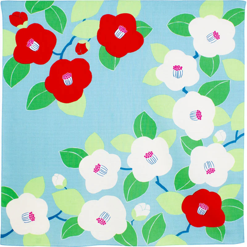 Furoshiki Camellia Flowers, Turquoise