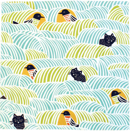 Furoshiki Cats & Birds, Green/Blue