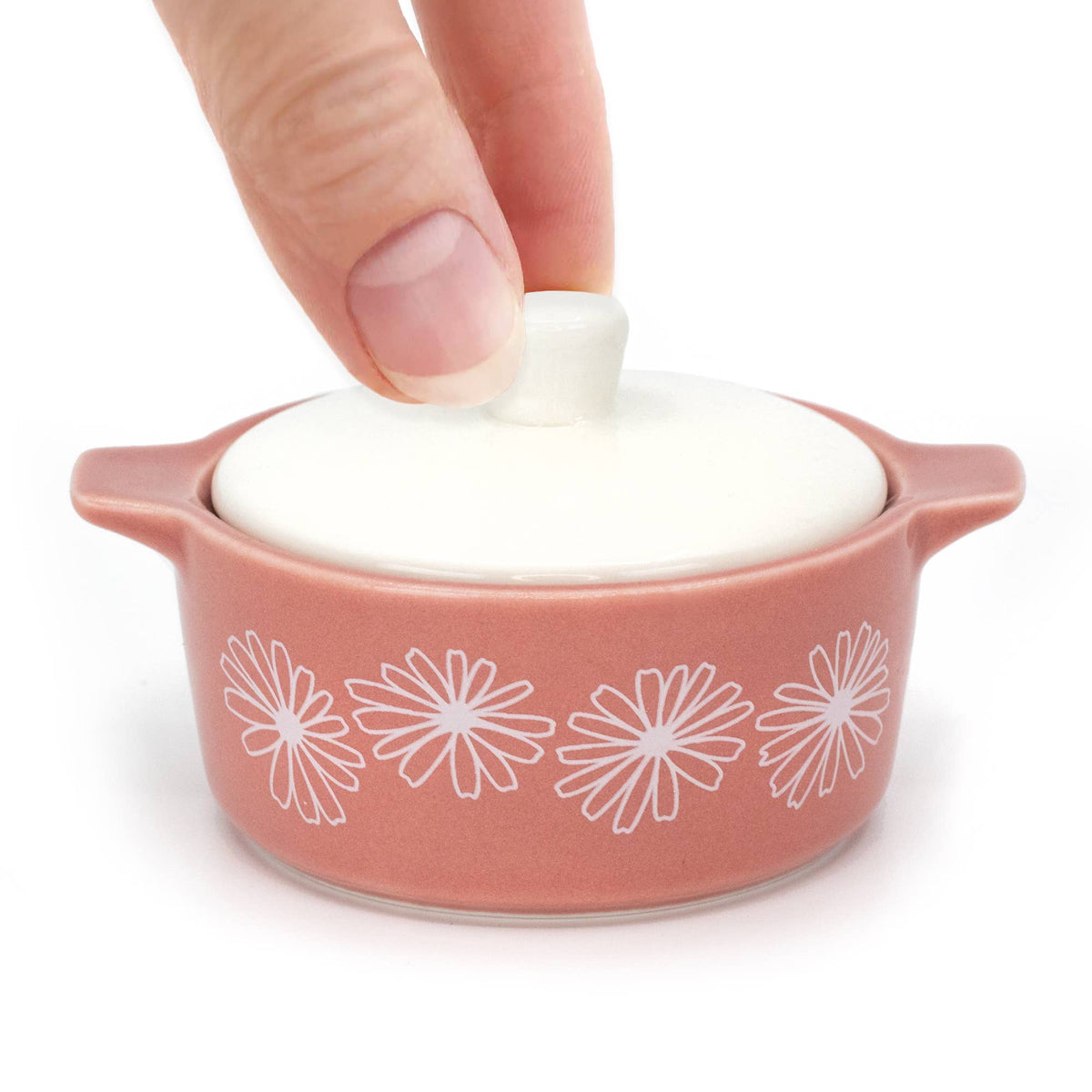 Pyrex-Inspired Pink Daisy Casserole Ceramic Trinket Box