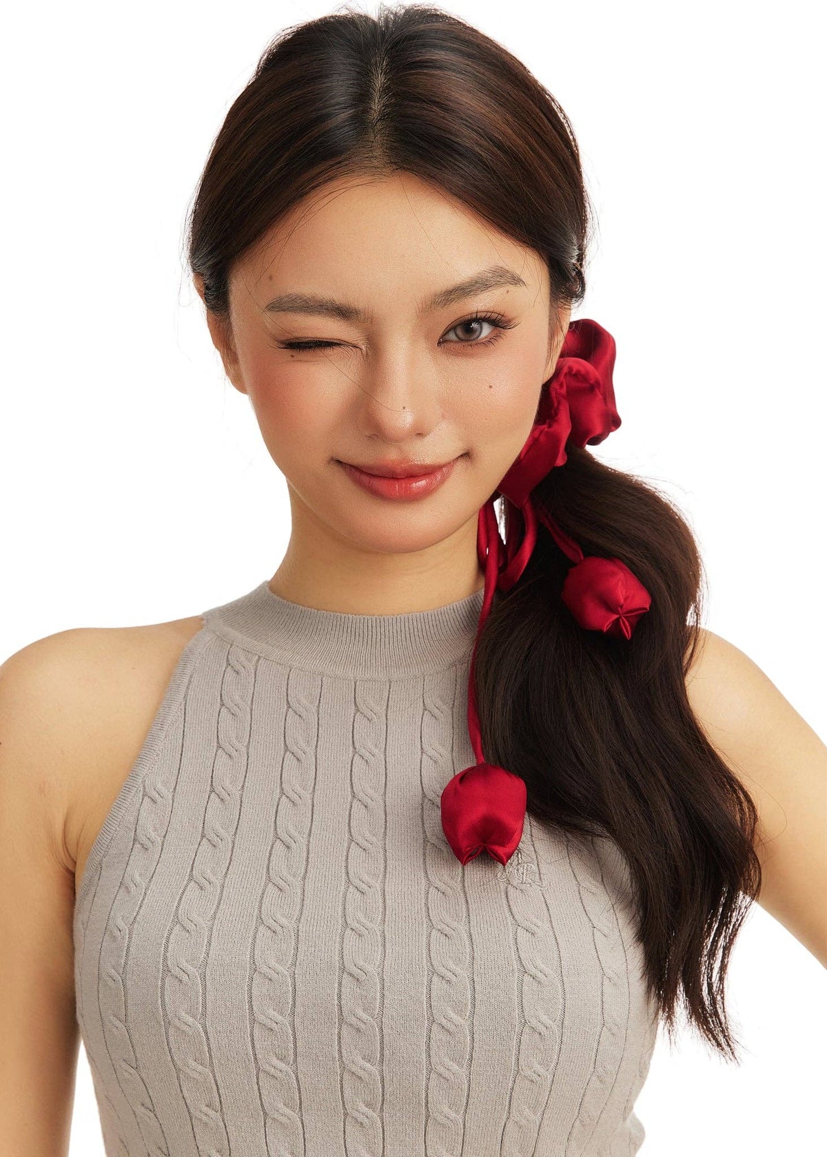 Tulip Silk Hair Tie Scrunchie - Rouge Red
