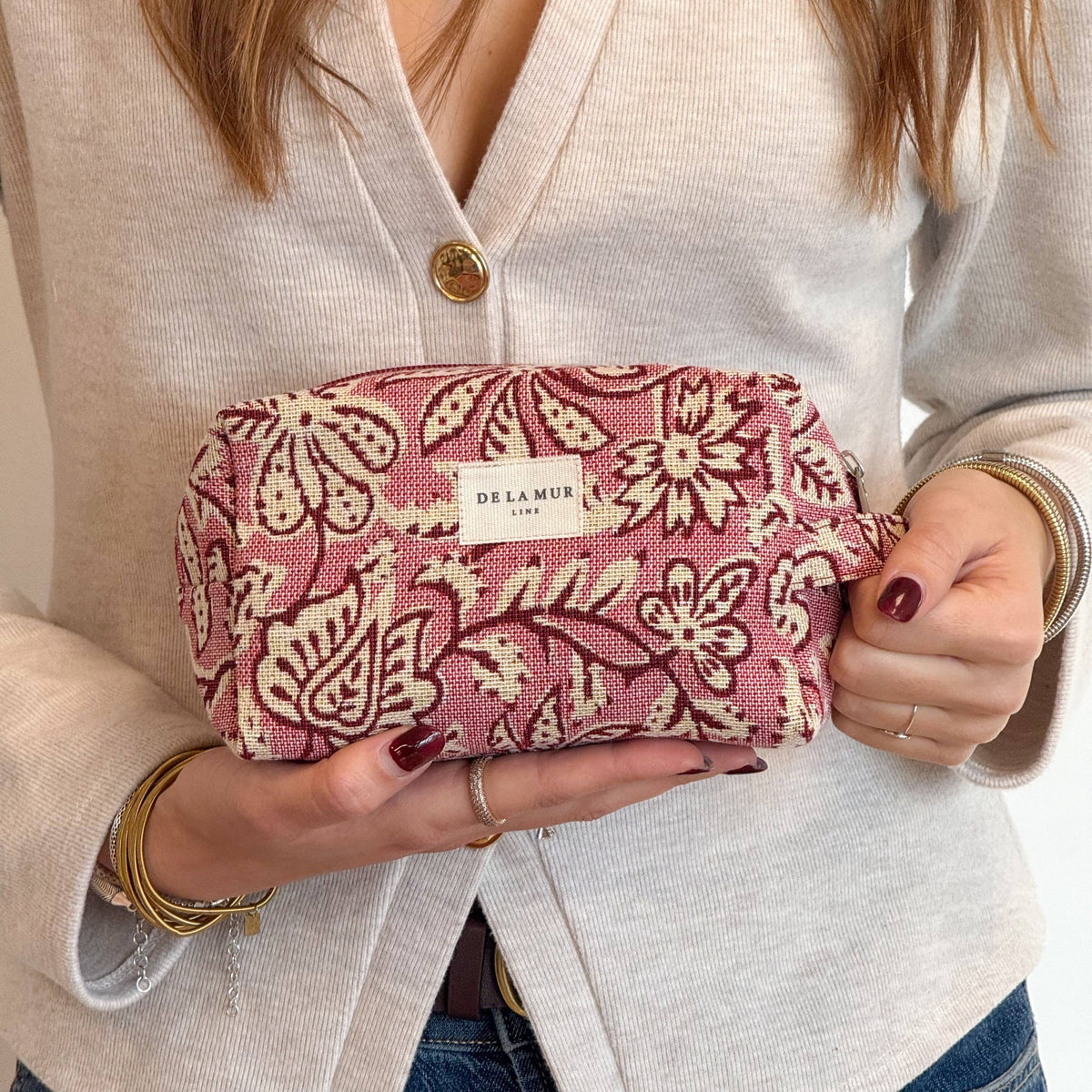 Floral Jacquard Makeup Travel Bag