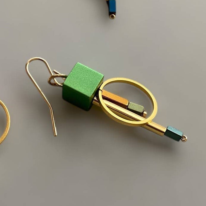 Brass Circle and Bar Earrings