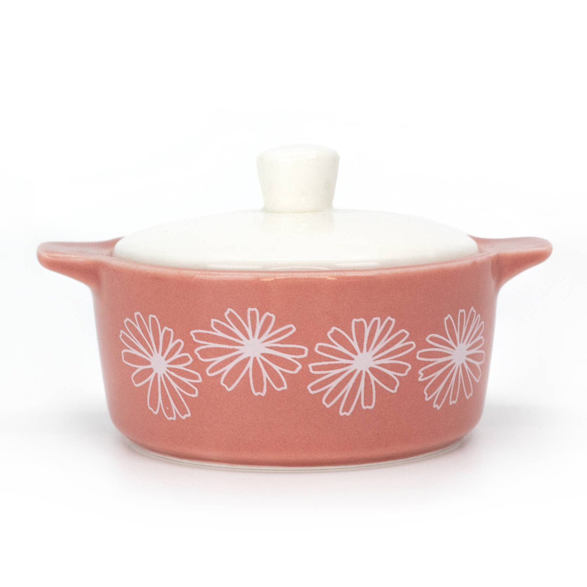 Pyrex-Inspired Pink Daisy Casserole Ceramic Trinket Box