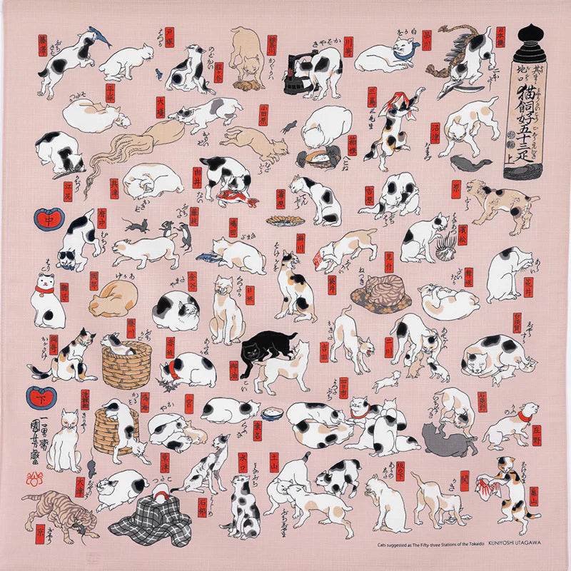 Furoshiki Patchin Bag, Cats Suggested as the Fifty-three Stations of the Tōkaidō