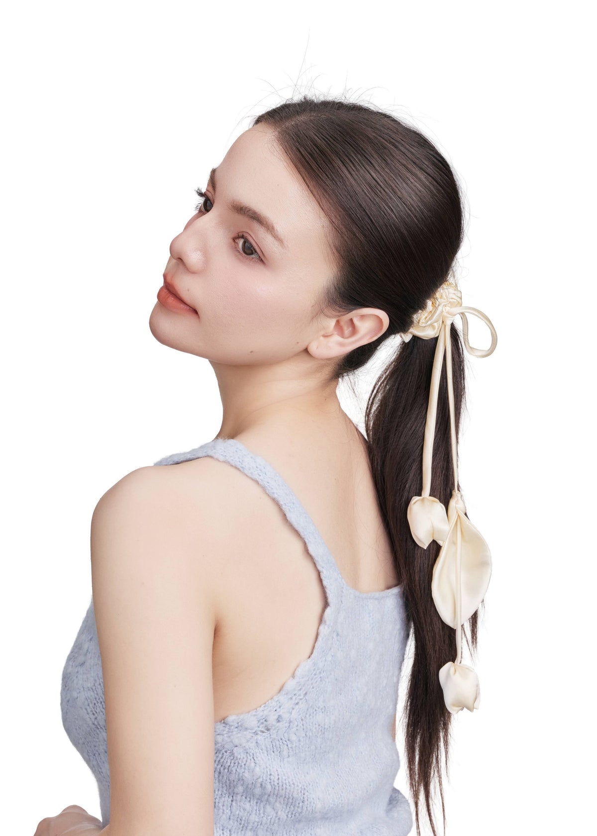 Tulip Silk Hair Tie Scrunchie - Champagne Cream