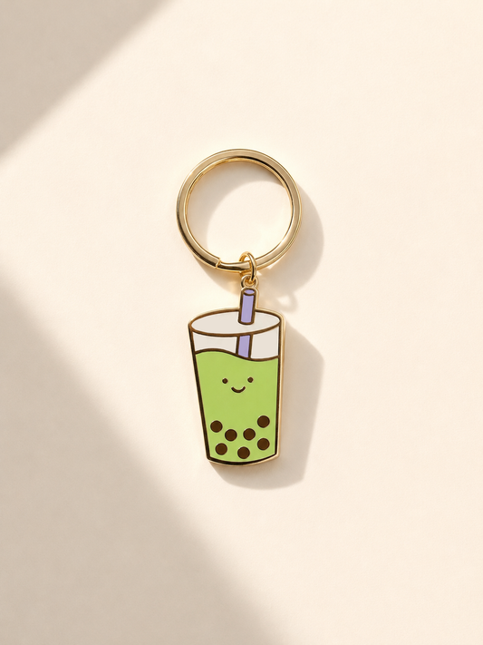 Matcha Boba Gold Keychain