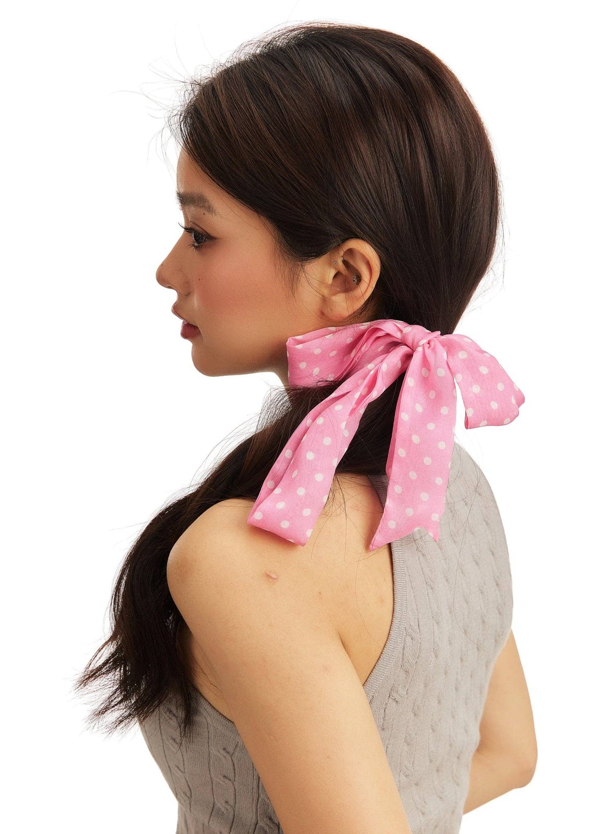 Le Petit Dot Silk Hair Ribbon Scarf - Rosé