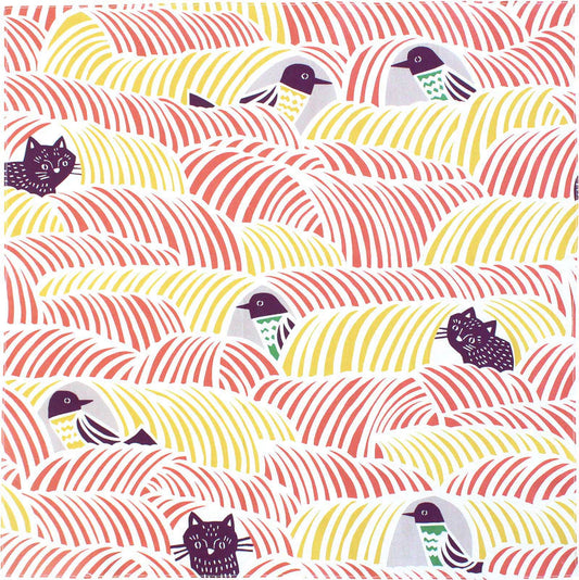 Furoshiki Cats & Birds, Pink